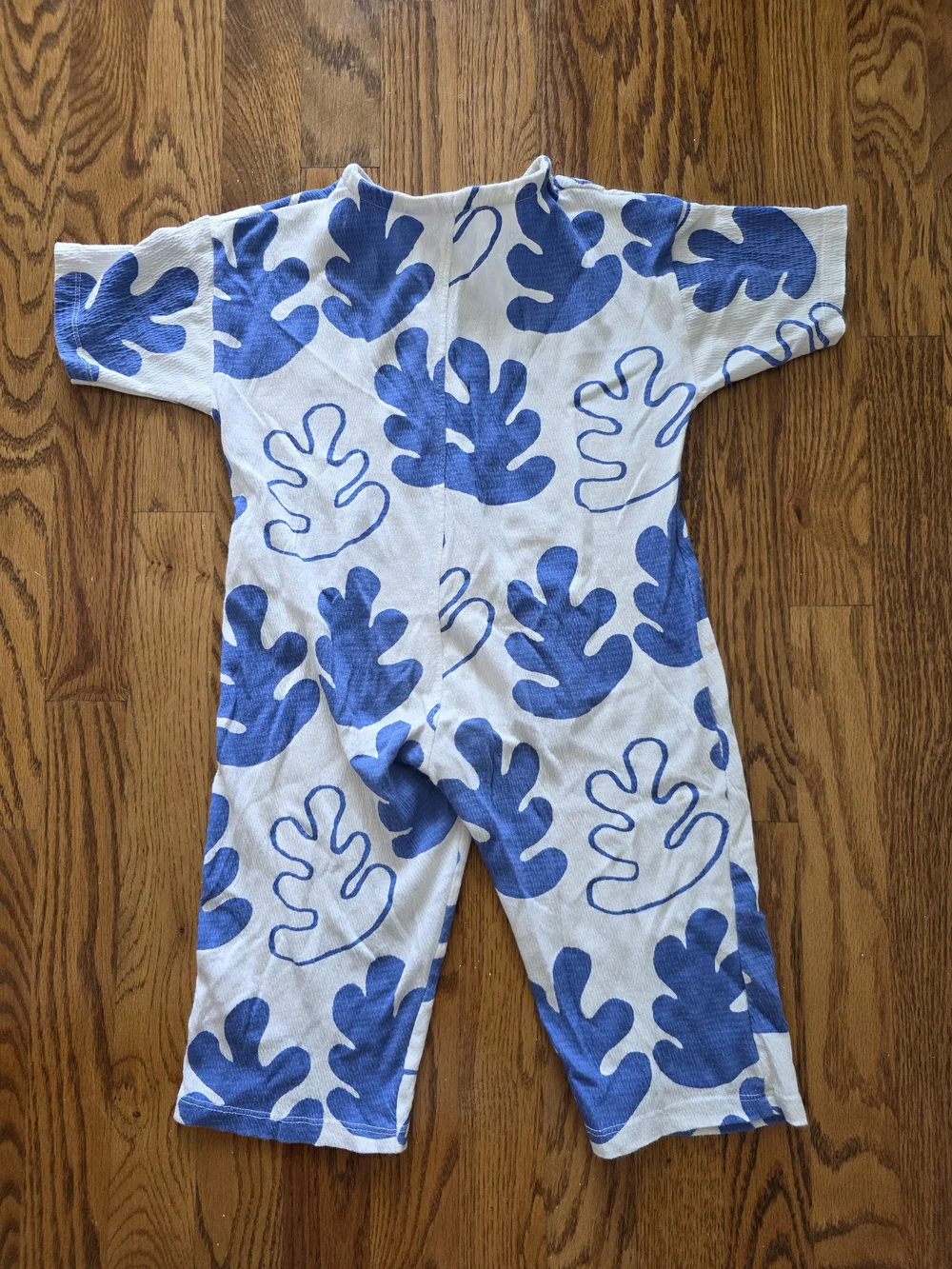 Zara White and Blue Leaf Print Jumpsuit